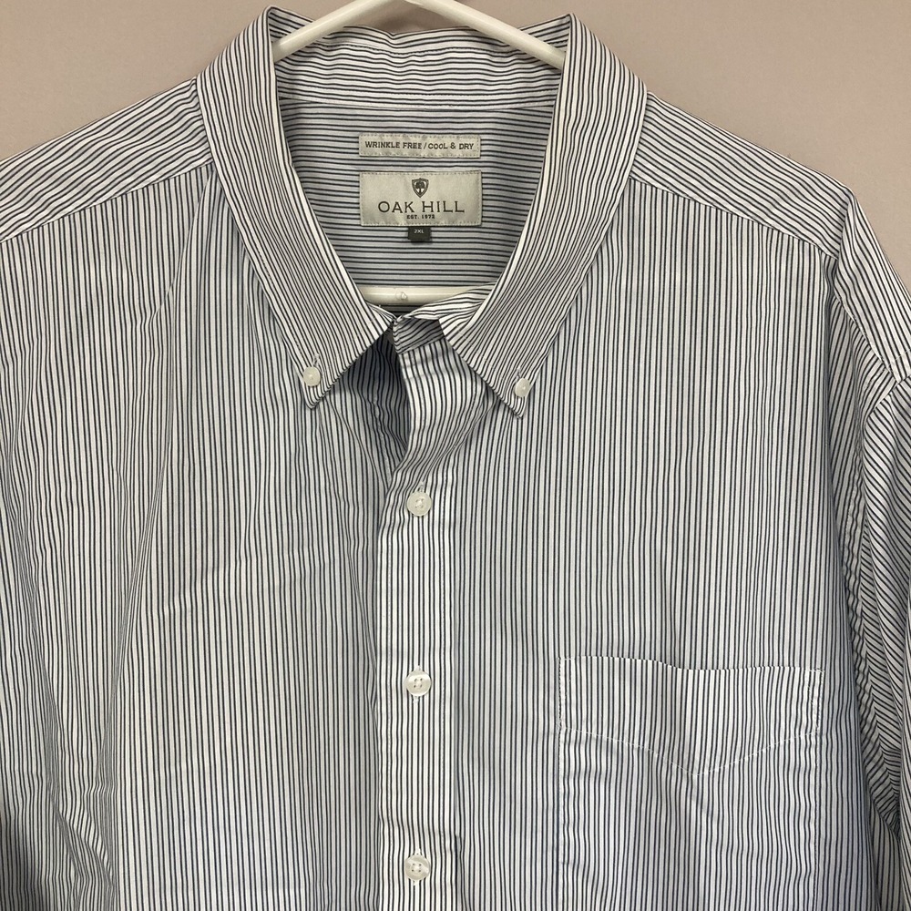 Oak Hill Button Down Shirt Mens 2XL Blue White Striped Wrinkle Free Cotton